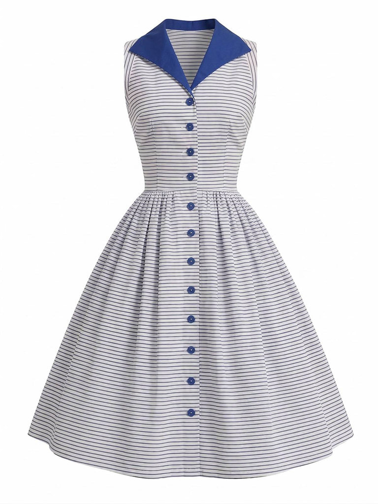 [Prévente] Robe bleu et blanc rayée col marin années 1950