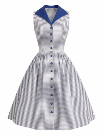 [Prévente] Robe bleu et blanc rayée col marin années 1950