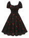 [Prévente] Robe noire imprimé cerises manches bouffantes années 1950
