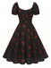 [Prévente] Robe noire imprimé cerises manches bouffantes années 1950