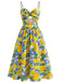 Robe Citron Imprimé Bretelles Spaghetti Évasé Années 1940
