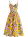 Robe Citron Imprimé Bretelles Spaghetti Évasé Années 1940 4