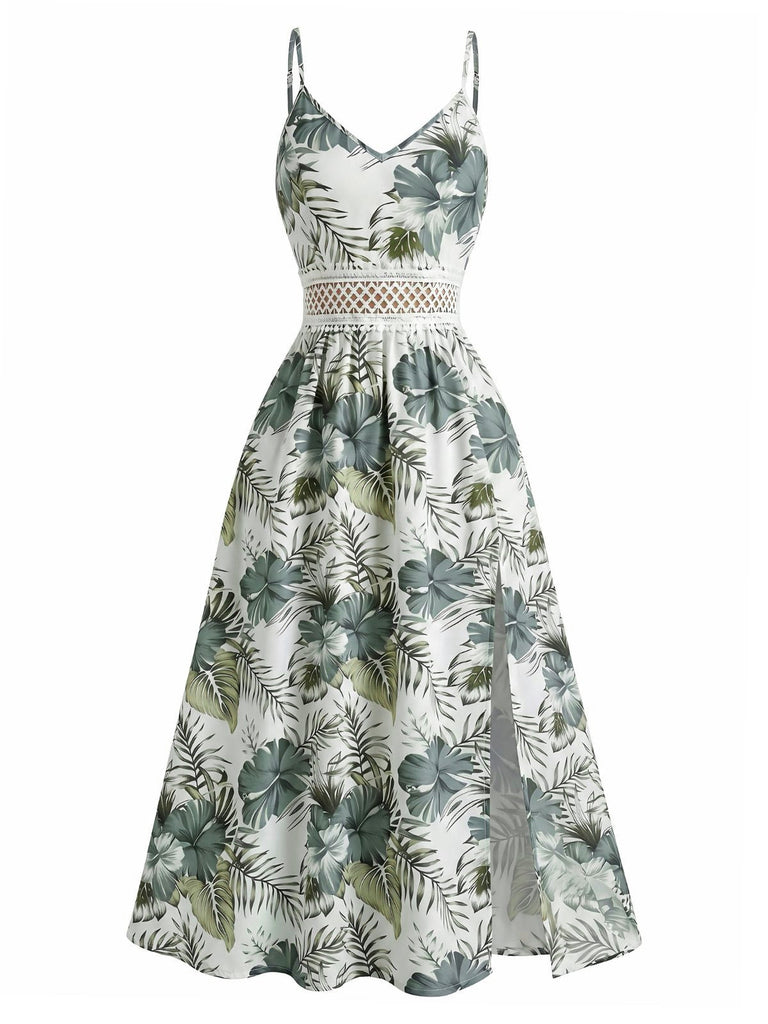 Robe à Bretelles Bohème Floral Tropical Vert années 70 2