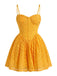 Robe Dos Nu Broderie Florale en Dentelle Curcuma Années 1950 2