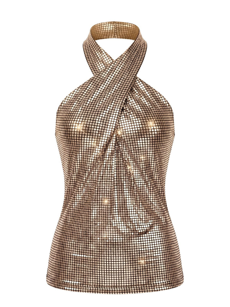 Tops Croisé Dos Nu Métallique Pailleté Années 1960
