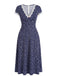 Robe Floral en Dentelle Col V Patchwork Bleu Foncé Années 1940