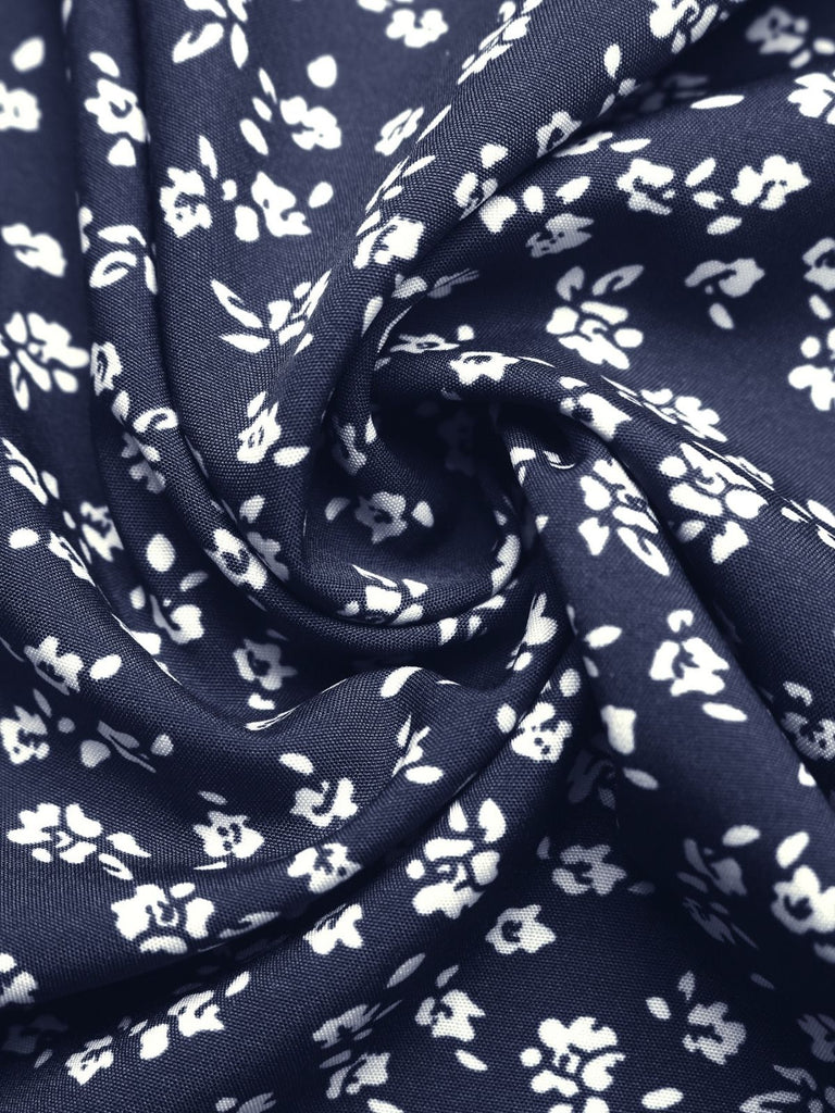 Robe Floral en Dentelle Col V Patchwork Bleu Foncé Années 1940 6