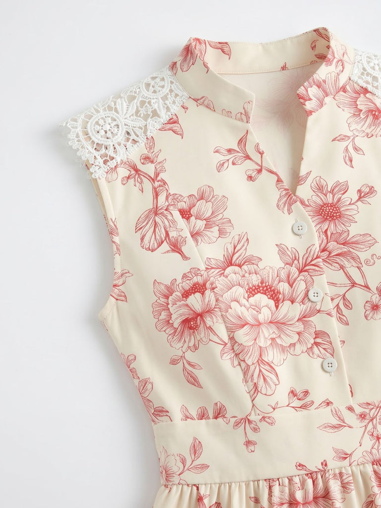 Robe Midi Dentelle Col Montant Floral années 40 4