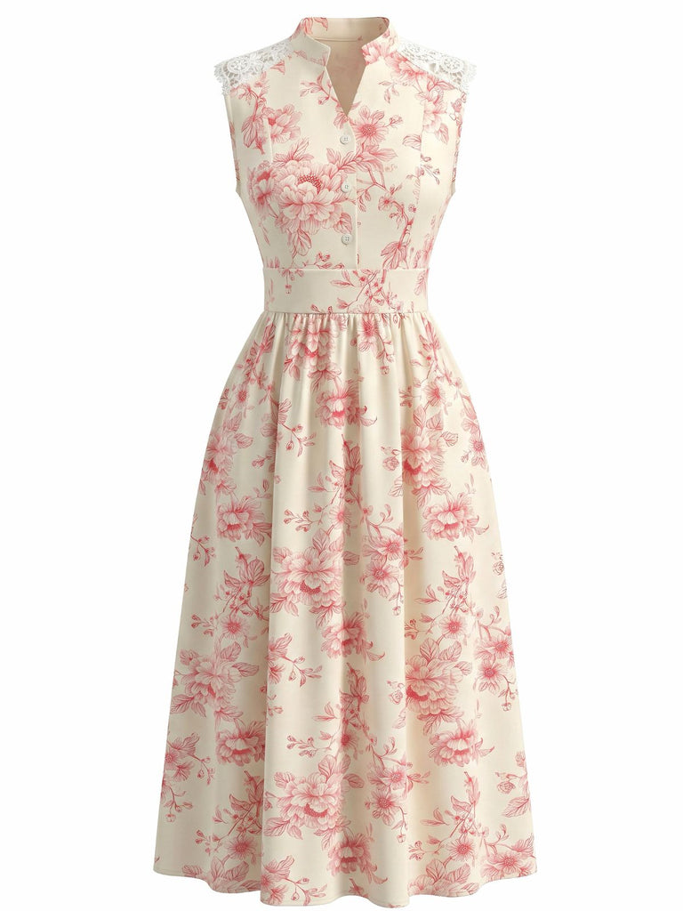 Robe Midi Dentelle Col Montant Floral années 40 2