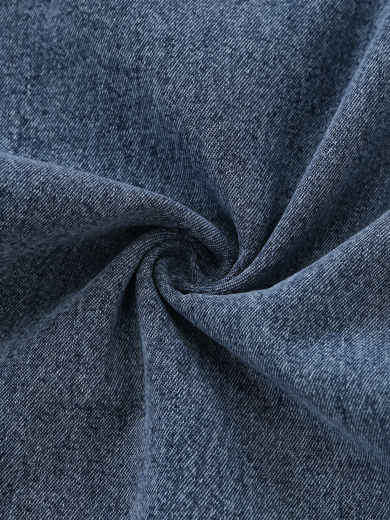Combinaison Denim Larges Bretelles Ceinturée Boutonné Bleue Années 1930 6