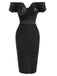 [Prévente] Robe Noir Floral Dentelle Épaules Dénudées Crayon Midi Années 1960