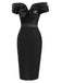 [Prévente] Robe Noir Floral Dentelle Épaules Dénudées Crayon Midi Années 1960
