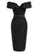 [Prévente] Robe Noir Floral Dentelle Épaules Dénudées Crayon Midi Années 1960