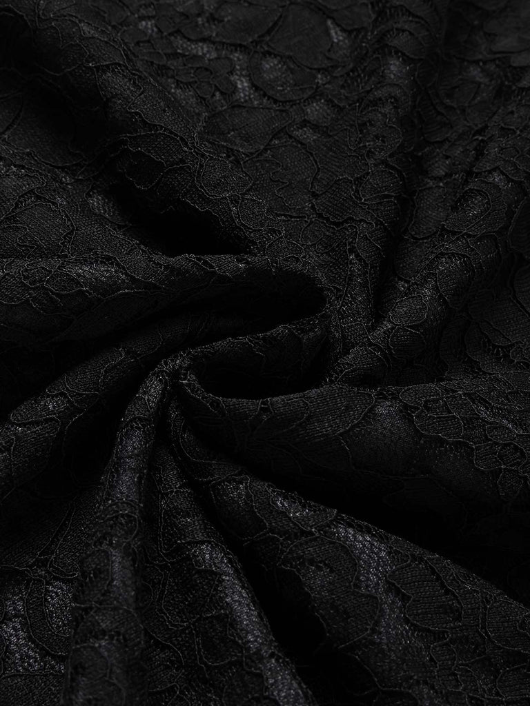 [Prévente] Robe Noir Floral Dentelle Épaules Dénudées Crayon Midi Années 1960