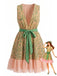 Robe en Tulle Sans Manches Col en V Ceinturée Léopard Vert années 50