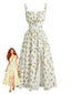Robe Longue Imprimé Citron Fente Latérale Années 1950