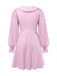 Robe à Revers Manches Bouffantes Volantées Vichy Rose Années 50