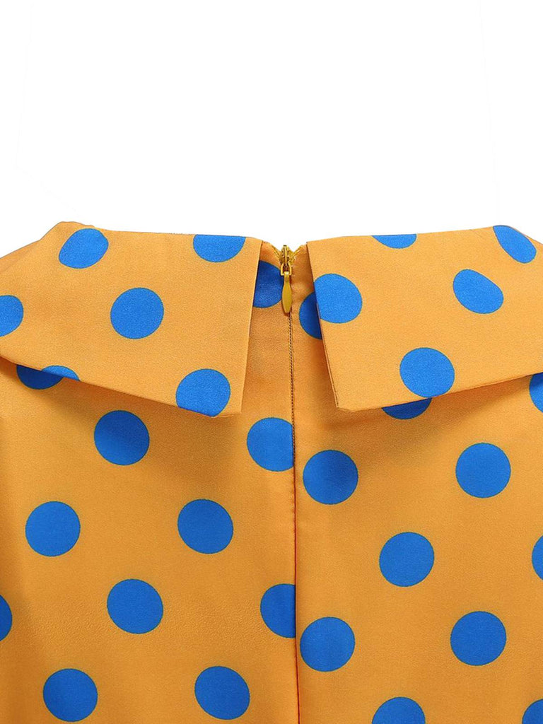 Robe Évasée à Pois Col à Revers Manches Courtes Années 1950 11