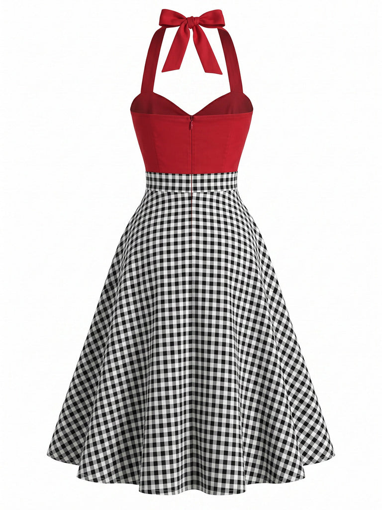 Robe Dos-Nu Carreaux Vichy Noir & Blanc Rouge Années 50