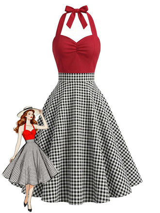 Robe Rouge Dos-Nu Vichy Col Licou Années 50