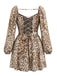 Robe Dos Nu à Manches Longues Col Carré Léopard Marron Années 1950 3