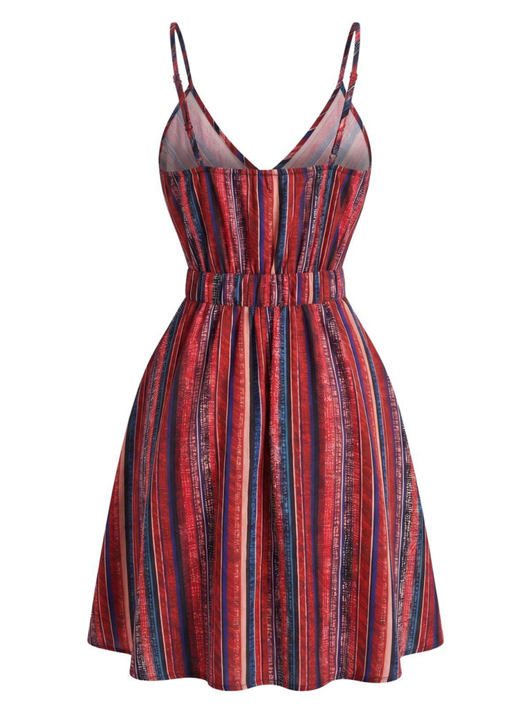 Mini-robe rayée bohème col V années 70
