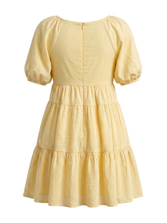 Robe Babydoll Col V à Manches Bouffantes Jaune Années 1950 2