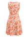 Robe Sans Manches Col V Imprimé Floral Orange Années 1970