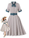 Robe Bleu à Carreaux Nœud Évasé Ceinturé Années 1950