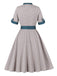 Robe Bleu à Carreaux Nœud Évasé Ceinturé Années 1950 3