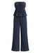 Ensemble 2 Pièces Top Bustier Texturé à Volants & Pantalon Bleu Années 50