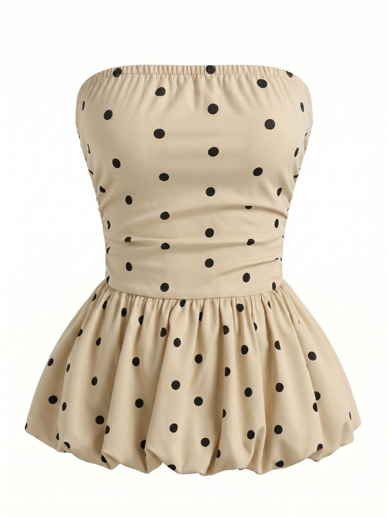 Top Bandeau À Pois Bas Boule Beige Années 50