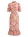 Robe Sirène à Volants en Mousseline Floral Rouge Années 30