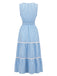 Robe Sans Manches Rayé Col V à Volants Étagés Longue - Bordure Années 1970 5