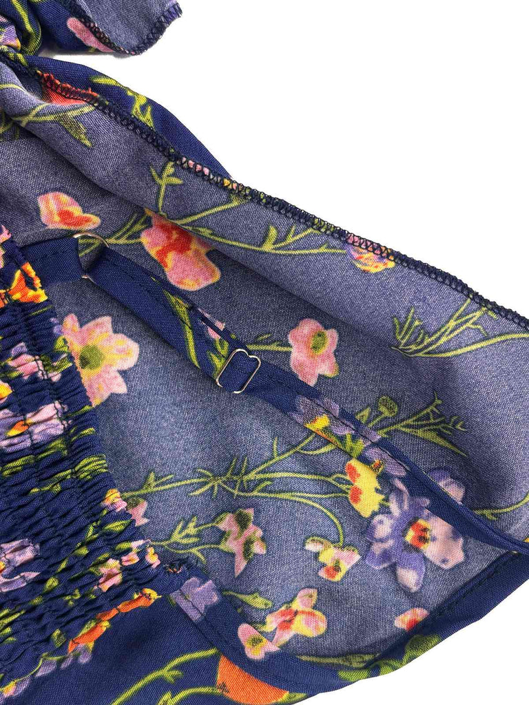 Robe Trapèze Florale Col Claudine Manches Courtes années '60 14