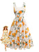 Robe Ligne A à Bretelles Imprimé Agrumes Orange Années 50