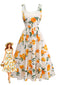 Robe trapèze orange bretelles années 1950