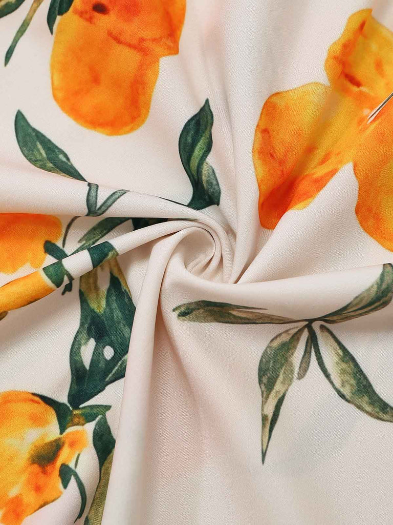 Robe Ligne A à Bretelles Imprimé Agrumes Orange Années 50