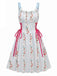 à Volants Col Carré Sans Manches Florale Imprimée Évasée Robe Années 1950 9