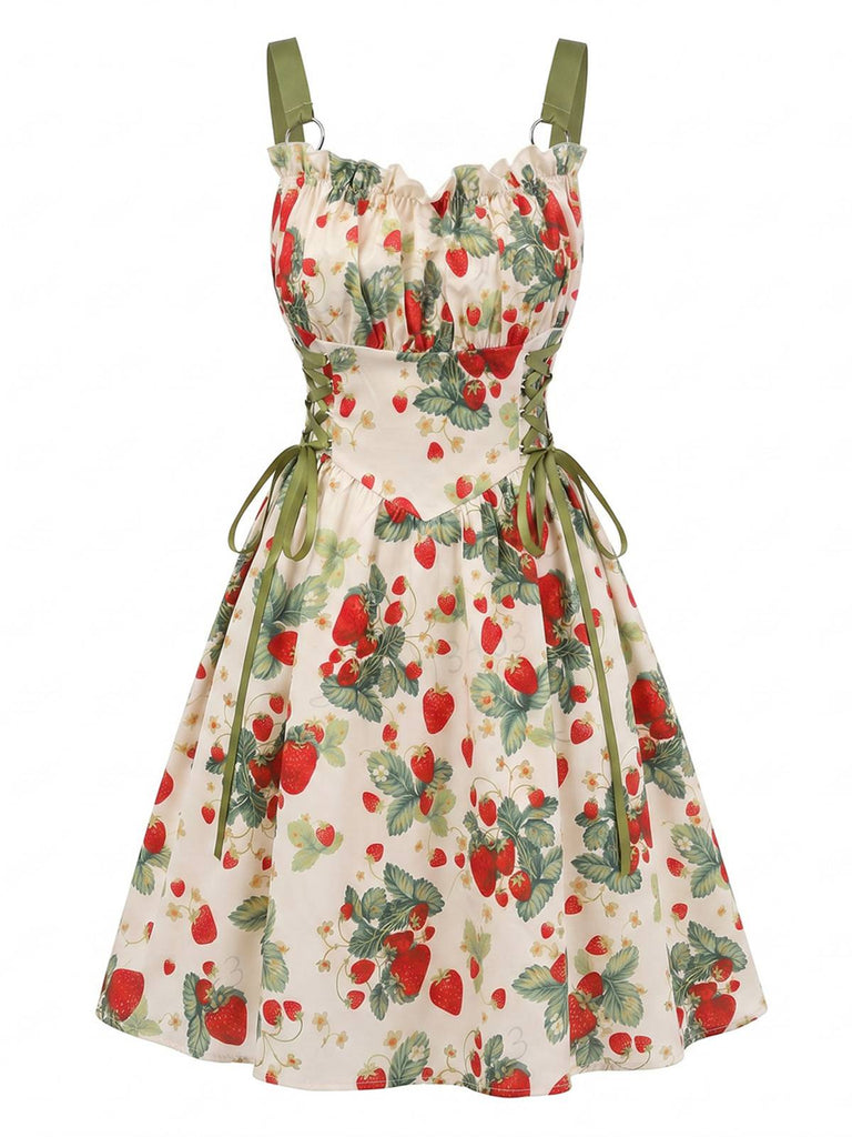 à Volants Col Carré Sans Manches Florale Imprimée Évasée Robe Années 1950 14
