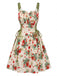 à Volants Col Carré Sans Manches Florale Imprimée Évasée Robe Années 1950 14