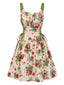 Robe Midi Verte Bretelles Fraise Années 1950