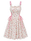 Robe Midi Bretelles Fleur Rose Années 1950