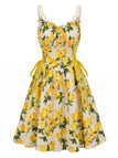 à Volants Col Carré Sans Manches Florale Imprimée Évasée Robe Années 1950 28