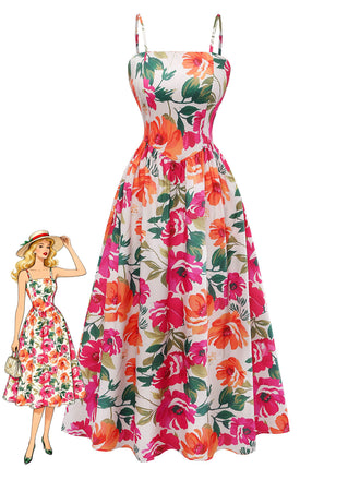 Robe à Bretelles Spaghetti Floral Style Boho Années 70
