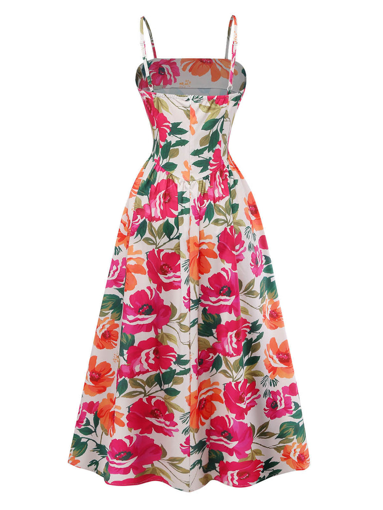 Robe à Bretelles Spaghetti Floral Style Boho Années 70