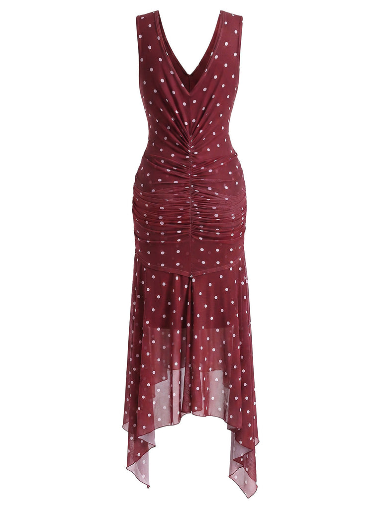 [Prévente] Robe à Pois à Ourlet Irrégulier Lie-de-Vin Années 1930
