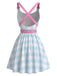 [Prévente] Robe Ceinturé 2000s Y2K Papillon Pied-de-Poule Bleu Clair 5