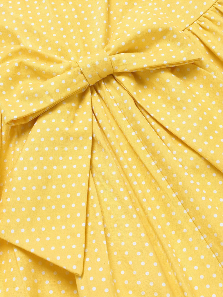 [Prévente] Robe à Étages Dos-Nu en Coton à Pois Nœud Jaune Années 50