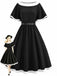 [Prévente] Robe Évasée Col Bateau Ceinturée Bordure Contrastée Noire Années 50